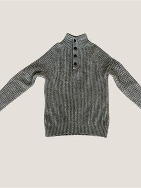 Men's Gray Knit Henley Sweater - Classic Button Mock Neck